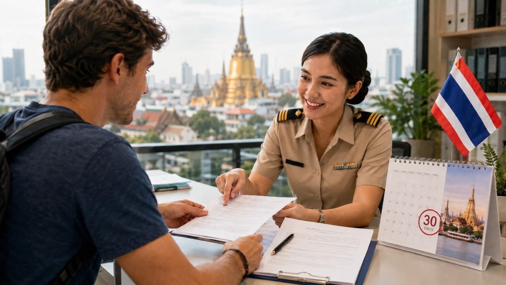 Travel consultation with city view